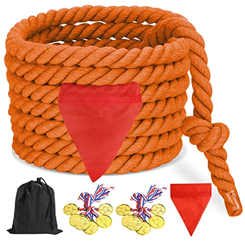 CWLAKON Tug of War Rope 40ft for Kids Adult, Outdoor Field Day Family Reunion Birthday Party Games, Orange, Includes 18 Medals, Storage Bag, Adjustable Center Flag - color: Orange, size: 40 Ft