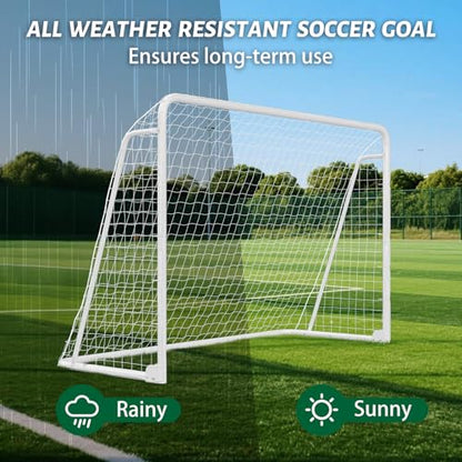 NAIZEA Soccer Goals - 24x8/21x7/18x7/12x6/16x7/10x6/8x6/6x4FT Soccer Goals for Backyard Training- Portable Metal Soccer Net for Youth & Adults - Heavy Duty Steel for Indoor Outdoor Games & Practice - size: 10ft x 6ft, style: Trainer-White/Steel