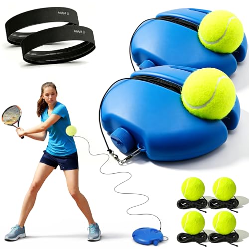 Solo Tennis Trainer Rebound Ball with String, 2026 New Portable Tennis Trainer Set for Self Practice, Tennis Training Equipment for Adults Kids Beginners with Elastic Balls - color: Blue*2