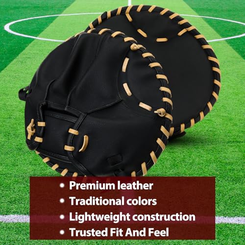 VioraWhite Pancake Baseball and Softball Training Glove with Practice Foam Ball - Flat & Soft Premium PVC Fielding Gear for Right-Hand Throw, Great Choice for Teens - color: Black