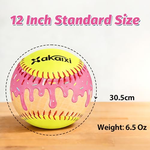 Fastpitch Balls Durable PVC Cover with PU Core, Ice Cream Drip Fastpitch Softball Great for Practice Training Games - Official Size and Weight