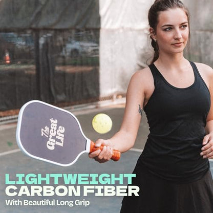 Pickleball Paddle Premium Set | 2 Carbon Fiber Paddles & 4 Balls | Sport Bag & Paddle Cover Included | Beginner Friendly | 6in. Handle | Honeycomb Core | Lightweight | Retro & Stylish