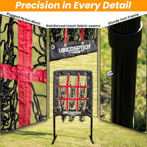 9 Hole Pitching Net with Strike Zone, Improve Baseball Softball Accuracy Training, Adjust Height to 45 Inches, Portable Set up, Indoor Outdoor Practice for Beginner and Professional