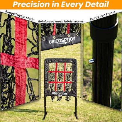 9 Hole Pitching Net with Strike Zone, Improve Baseball Softball Accuracy Training, Adjust Height to 45 Inches, Portable Set up, Indoor Outdoor Practice for Beginner and Professional