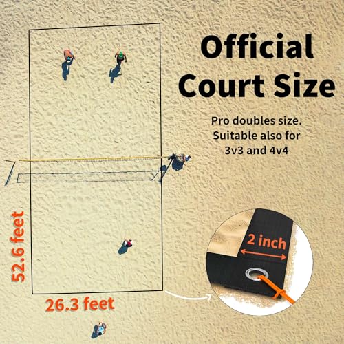 Beach Volleyball Lines + Outdoor Ball – Includes Sand Anchors, Air Pump, Marker, and Carry Bag. Official Court Size Dimensions (26.3' x 52.6')