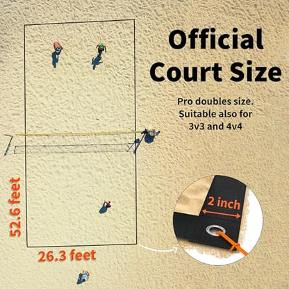 Beach Volleyball Lines + Outdoor Ball – Includes Sand Anchors, Air Pump, Marker, and Carry Bag. Official Court Size Dimensions (26.3' x 52.6')
