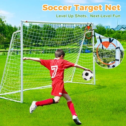 Soccer Goal 12x6,10x6.5, 8x6, 6x4FT Soccer Goals for Backyard Metal Soccer Goals for Kids Youth Adults Large Outdoor 2" Steel Soccer Goal Post Frame with Soccer Net Target Net Portable Agility Ladder - style: 8×6 FT