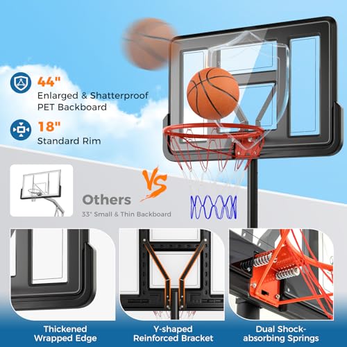 Goplus Portable Basketball Hoop, 10FT Height Adjustable Basketball Goal w/44‘’ Shatterproof Backboard, Outdoor Basketball Stand for Adults Backyard Driveway - style: 4.4-10FT, 14-Level