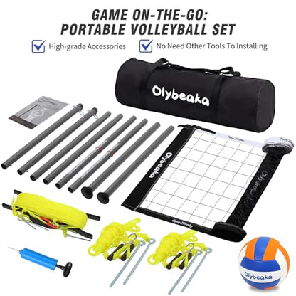 20ft / 32ft Portable Outdoor Volleyball Net Set for Backyard Beach Grass with Heavy Duty 1.25" Adjustable Poles, 28-Ply PE Net, PU Volleyball & Pump, Large Storage Bag (Black + White, 32ft)