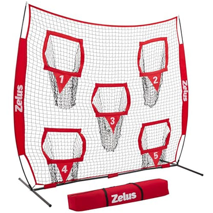 ZELUS Football Throwing Net, Quarterback Training Equipment with 5 Target Pockets, Football Practice Throwing Passing Accuracy Trainer with Carry Bag Ground Stakes for Kids Adults