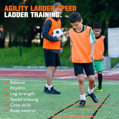 Soccer Training Equipment, Speed Agility Training Equipment for Youth Adults, 20ft Agility Ladder, 4 Hurdles, Jump Rope, 12 Cones, Running Parachute, Basketball Football Training Equipment