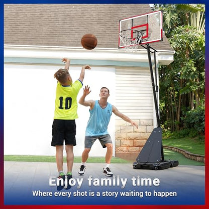 WIN.MAX Basketball Hoop Outdoor with 44 Inch Backboard and Larger Base, Portable Basketball Hoop Goal System 4.9FT-10FT Adjustable, for Youth/Adults in Backyard/Driveway (44" Backboard Red)