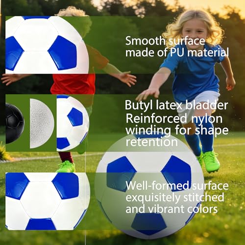 Soccer Ball Size 3 with Pump Needle, Size 3 Trainning Classic White Black Thicker PU Tight Weaved Suitable for Youth Boy League Game Trainning - color: White+Blue