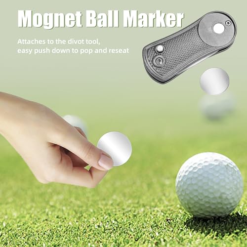 Mile High Life Golf Divot Repair Tool, All Metal Foldable Divot Tool with Pop-up Button & Magnetic Ball Marker - color: Gray Undulate