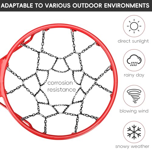Basketball Net Heavy Duty Replacement,Carbon Steel Chain Basketball net, Anti-Rust Use Indoor Outdoor Standard 12 Loops Hoop - color: Black