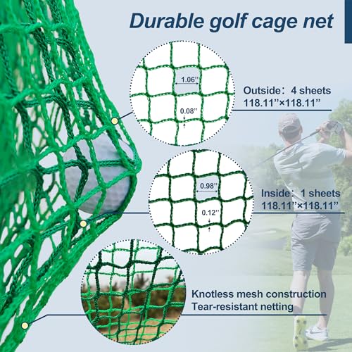 10x10 FT Golf Practice Net Cage, Golf Driving Nets for Backyard w/Netting Enclosure Target Cloth, Steel Frame Swing Practice Mat for Full Swing and Chipping Indoor Outdoor