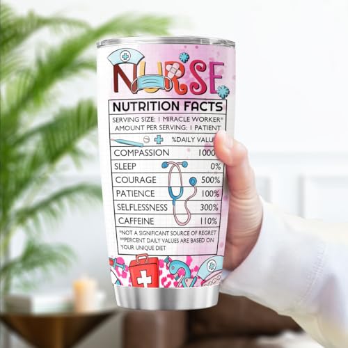 Nurse Appreciation Gift Cup with Nutrition Facts, 20oz Stainless Steel Insulated Tumbler, Funny Definition Design for RN CNA LPN EMT ICU Staff - color: Nurse Life