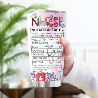 Nurse Appreciation Gift Cup with Nutrition Facts, 20oz Stainless Steel Insulated Tumbler, Funny Definition Design for RN CNA LPN EMT ICU Staff - color: Nurse Life