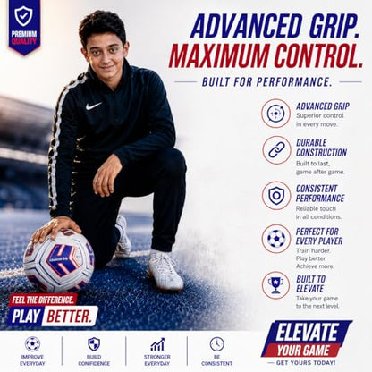 STRIKA Premium Soccer Ball Size 5 & 4 – Durable Hybrid Bonded Training Ball for Adults & Kids – Water-Resistant, Long Air Retention – Indoor/Outdoor Play