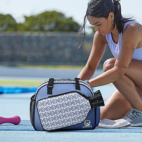 Boulder Bee Pickleball Bags, Premium Pickleball Tote Bag for Girls, Women’s Hand/Shoulder Gym Bag w Water Bottle Holder, with Pickleball Racquet/Paddle Holder - color: Blue Circle