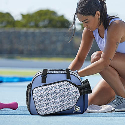 Boulder Bee Pickleball Bags, Premium Pickleball Tote Bag for Girls, Women’s Hand/Shoulder Gym Bag w Water Bottle Holder, with Pickleball Racquet/Paddle Holder - color: Blue Circle