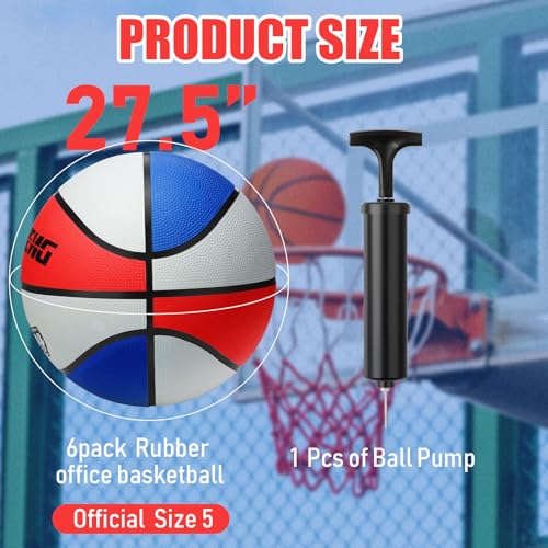 Wettarn 6 Pcs Size 5 Basketballs Bulk Christian Charity Donation Supplies 27.5 Inch Basketball with Pump Xmas Gifts for Games Training - color: Blue, White, Red, style: Stylish