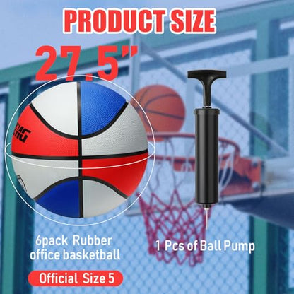 Wettarn 6 Pcs Size 5 Basketballs Bulk Christian Charity Donation Supplies 27.5 Inch Basketball with Pump Xmas Gifts for Games Training - color: Blue, White, Red, style: Stylish