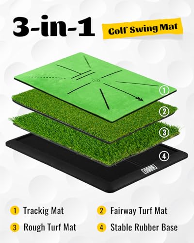High-Precision Golf Hitting Mat – Practice Mat with Swing Path Feedback & Impact Detection – Indoor/Outdoor Use – Golf Swing Trainer for Home Training – Gift for Golfers, Beginners & Pros - style: 3-in-1 Golf Hitting Mat
