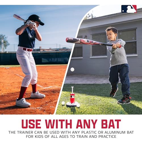 Franklin Sports MLB Micro Tee Trainer – Kids Baseball Batting Trainer with Pop-Up Pitching Machine, 10 Durable Balls, Drill Card & Bag – Youth Hitting Practice Set for Backyard Training