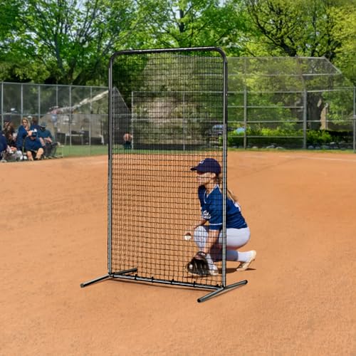 VEVOR Batting Screen - Baseball & Softball Protector with Carry Bag & Ground Stakes, Pitching Net for Pitchers Protection - size: 7*4 ft, style: Heavy I Screen