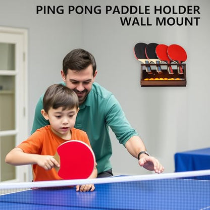 Ping Pong Paddle Holder Wall Mount & Desktop 2-in-1,Table Tennis Racket Display Organizer Holds 8 Rackets, Ping Pong Paddle Storage Rack in Game Room, Man Cave, Office, Home - color: Brown