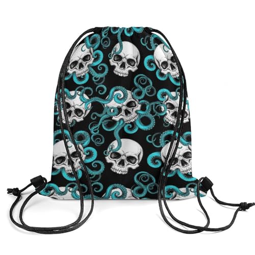 Drawstring Backpack Gym Sackpack Lightweight Waterproof String Bag for Sports Travel Yoga Beach Swimming, Men Women Unisex, Blue Octopus Kraken Sugar Skull Bags - color: Picture (625)