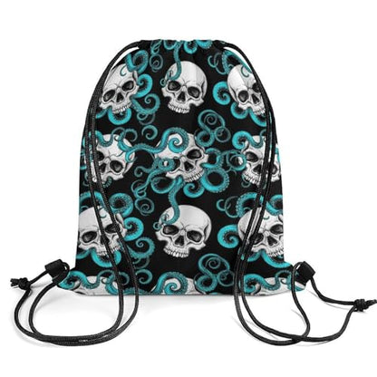 Drawstring Backpack Gym Sackpack Lightweight Waterproof String Bag for Sports Travel Yoga Beach Swimming, Men Women Unisex, Blue Octopus Kraken Sugar Skull Bags - color: Picture (625)