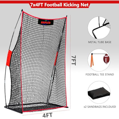 Kapler Football Kicking Net for Field Goals - 4x7FT Portable Football Net with Holder Tee - Sideline Practice for Backyard Skill Improvement