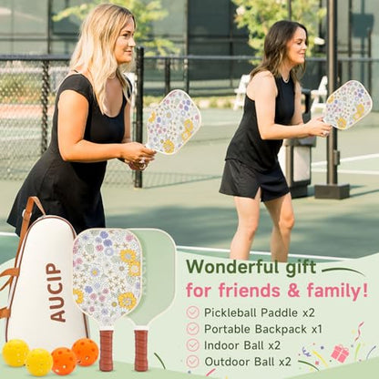 Pickleball Paddles, USAPA Approved Cute Pickleball Paddles Set of 2/4, Polypropylene Honeycomb Core, Fiberglass Pickleball Set with 2 or 4 Pickleball Rackets, 4 Balls, 1 Bag for Women