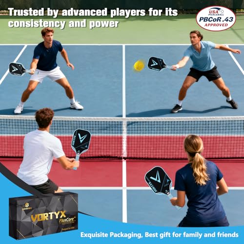 Vortyx Pickleball Paddle, Next-Gen Thermoformed Unibody, Raw Toray T700 Carbon Fiber Friction Surface, 16mm FluxCore (4th Gen Core), USA Pickleball Approved (USAPA), Professional Performance