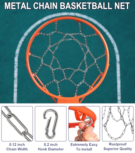 LAO XUE Heavy Duty Stainless Steel Chain Basketball Net Replacement,12 Loops Rust Proof Fits All Standard Outdoor Hoops