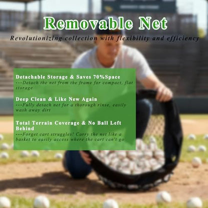 Baseball Cart with Wheels, Holds 300+ Baseballs or 150 Softballs, Heavy-Duty with Steel Frame Baseball & Softball Cart, Portable Ball Cart Storage for Field & Training