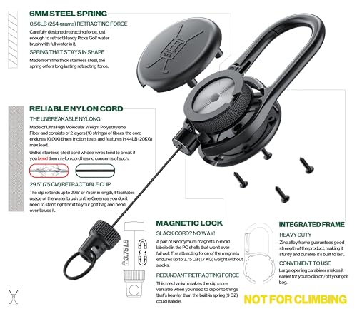 Handy Picks Golf Club Cleaner with Water Bottle Holds 5.5 OZ, Heavy Duty Metal Retractable Magnetic Clip, Waffle Microfiber Golf Towel, Ideal Water Brush Combo - color: Black
