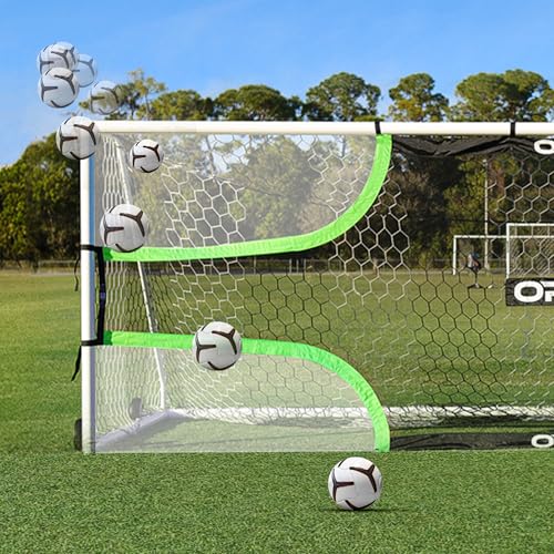 Soccer Goal Target Net - 24ft x 8ft Scoring Training Equipment - Improve Kick Practice Shooting Targets, Portable Football Target Sheet with Carry Bag, Ground Stakes, Bungee Cord Included
