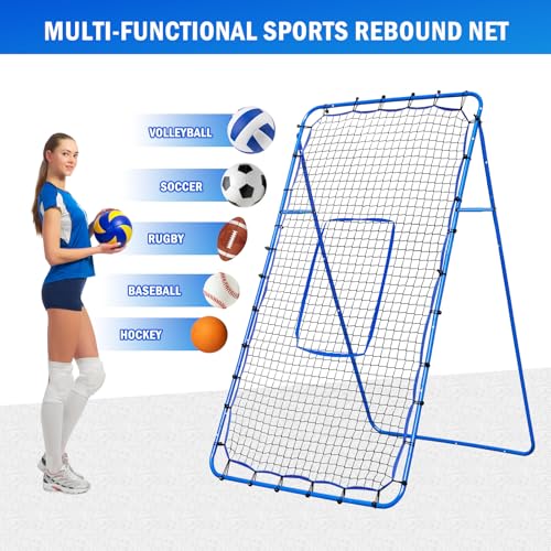 Volleyball Baseball Rebounder Net, Softball Rebounder Pitchback Net Quick Adjustments, Quick Adjustments Lacrosse Bounce Back Practice Equipment, Ideal for Outdoor Indoor and Backyard Training - size: 7FTx4FT, style: Multi-Sport Rebounder Net