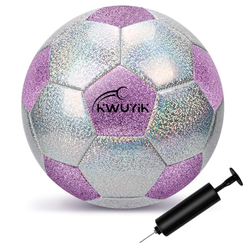 Soccer Ball Size 3 4 5 Glitter Pink Purple Black Silver with Pump Toddler Soccer Ball for Kids Aged 3-6 6-8 8-12 Outdoor Training Ball for Girls Boys Children Youth Teens - color: Purple & Silver Spliced, size: 5