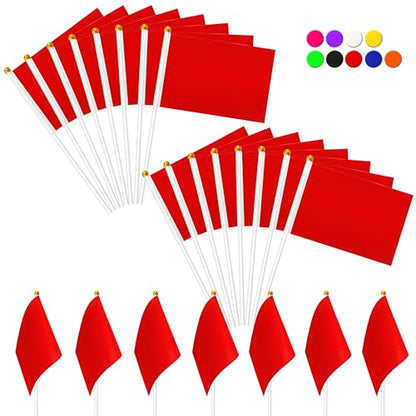 KERDA 25 Pack Solid Red Flags Small Mini Red DIY Graffiti Flags on Stick,Party Decorations for Grand Opening,Kids Birthday,Carnival,5x8 Inches