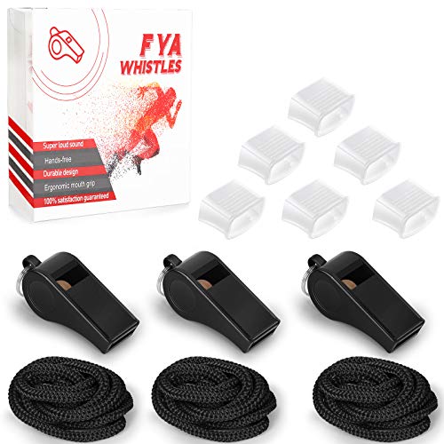 Fya Whistle with Lanyard and Mouth Grip, Super Loud Sports Whistles, Perfect for Coaches, Referees, Emergency, Lifeguard, Survival, Outdoor - color: Black