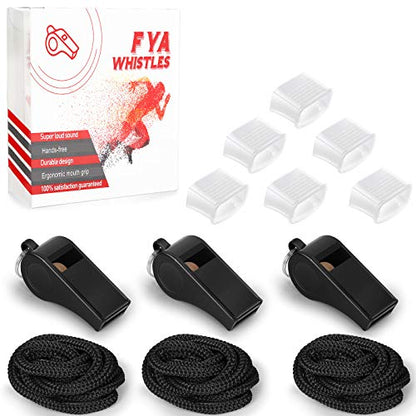 Fya Whistle with Lanyard and Mouth Grip, Super Loud Sports Whistles, Perfect for Coaches, Referees, Emergency, Lifeguard, Survival, Outdoor - color: Black