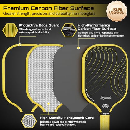 Pickleball Paddles Set, USAPA Approved Carbon Fiber Pickleball Set of 2 with Beginner Pickleball Rackets, Indoor Outdoor Pickle Balls for Adults Men Women, JT-1 - color: Yellow