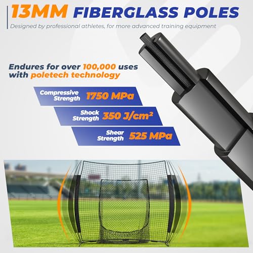 7 x 7 ft Baseball Net, Baseball Softball Batting Net for Practice Hitting Pitching Fielding, Quick Setup, Portable, with Carry Bag, 4 Ground Stakes - color: Black