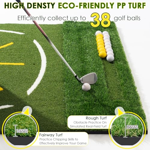 Golf Simulator Cage, 10x8ft Golf Practice Hitting Net with Triple-Layer HD Screen, 5x4ft Golf Mat with Dual Turf for Indoor &Outdoor, Gifts for Men Dad & Golfers - size: 5x4ft (Elite Mat)