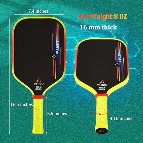 Pickleball Paddles |16MM Carbon Fiber Pickleball Paddle | High-Spin Textured Surface & Vibrant Gradient Edge | USAPA Approved Racket for Ultimate Power,Control & Precision - color: Yellow