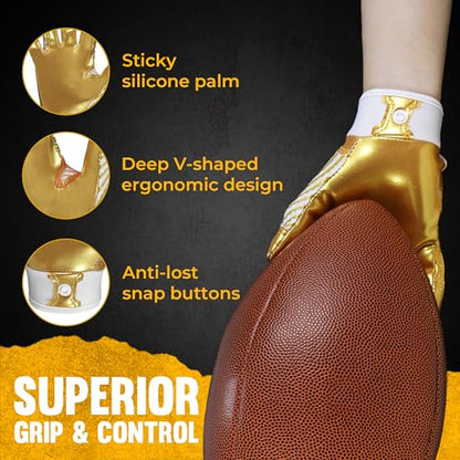 HANDLANDY Youth Football Gloves, Kids Sticky Receiver Gloves,Super Grip Football Glove Best Gift for Boys,Girls - color: Gold, size: X-Small-Youth